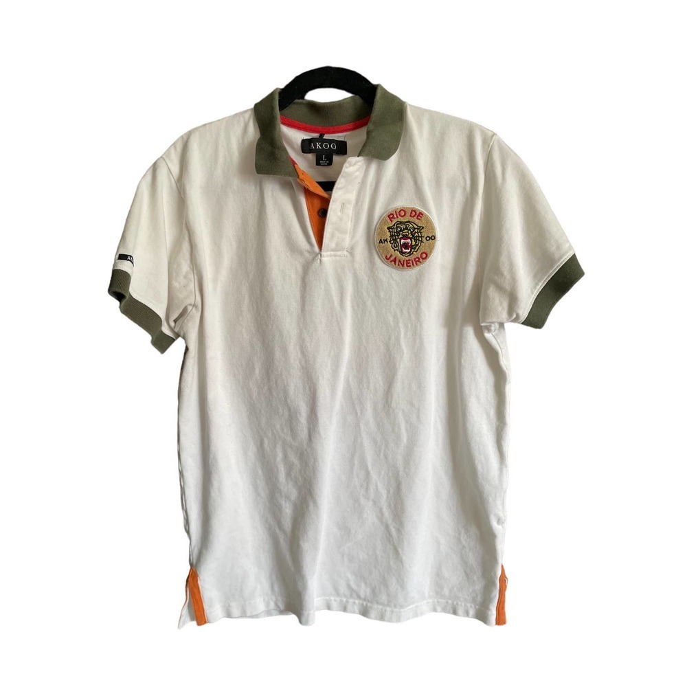 AKOO Mens Rio De Janeiro Polo Shirt Embroidered Short Sleeve Size L White